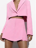 Gwmlk 2024 Women Single Button Pink Crop Blazer Vintage Long Sleeve Lapel Collar Elegant Ladies Office Suit Coat