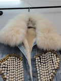 Gwmlk Women's Denim Coat Fox Collar Heart Beading Embroidered Flares Rivet Plush Thick Jackets 2024 Summer New Fashion 29L3969