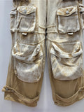 Gwmlk Women's Jeans High Washed Khaki Gradient Multiple Pockets Cargo Wide Leg Cool Denim Pants 2024 Summer New Fashion 29L4140