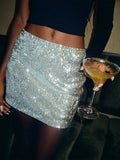 Gwmlk High Waist Sparkling Sequin Mini Skirt Women Summer Y2k Clothes Ultra Short Bottoms Silver Sexy Clubwear Skirts