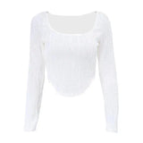 Gwmlk Square Neck Women Long Sleeve Crop Top White Summer Autumn Basic Casual T Shirts Vintage 90s Y2K Sexy Clothes Gothic