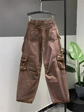 Gwmlk Women's Jeans High Waist Solid Color Straight Wide Leg Multiple Pockets Design Denim Pants 2024 Summer New Fashion 29L3978