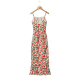 Gwmlk Floral Print Spaghetti Strap Long Dress Sexy Women Sleeveless O Neck Summer Holiday Dresses French Style Robe