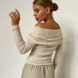 Gwmlk Women Knitted Wool T-shirt Slim Fit Long Sleeve Autumn Winter Chic Off Shoulder Basic Sweater Streetwear Pullovers