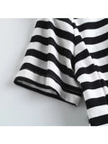 Gwmlk New 2024 Women Vintage Striped Cotton T Shirt O Neck Short Sleeve Ladies Casual Tees Summer Basic Tops