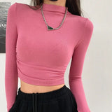Gwmlk Long Sleeveless T Shirt Female Women Clothing 2024 Autumn Winter New Crop Top Tee Shirt Femme Fashion Korean Y2K Tops