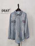 Gwmlk Women's Denim Shirt Loose Double Pockets Colorful Crystal Beading Single Breasted Blouse 2024 Summer New Fashion 29L1839