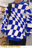 Gwmlk Plaid Hoodies Men O-neck Checkered Vintage Hoodie Preppy Stylish Women's sweatshirt Male All-match Streetwear Clothing