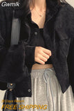 Gwmlk 2023 Autumn Retro Corduroy Blouse Women Single-Breasted Turndown Collar Cropped Jacket Female Pockets Casual Shirts Top