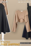 Gwmlk Autumn 2023 New Large Size Cross Design Sweater Set Women's Slim Dress Two-piece Set Korean Matching Suit