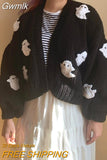 Gwmlk Gothic Ghost Pattern Sweater Women Knit Top Loose Long Sleeves Warm Autumn Winter Streetwear Fashion Girl Pullover2023