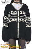 Gwmlk Gothic Ghost Pattern Sweater Women Knit Top Loose Long Sleeves Warm Autumn Winter Streetwear Fashion Girl Pullover2023