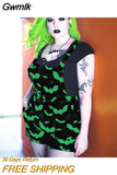 Gwmlk Bat Pattern Overalls Mall Gothic Printed Bodysuits Women Punk Grunge Bodycon Aesthetic Sexy Club Rompers with Pockets