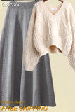 Gwmlk Autumn Winter Fashion Knitting Sweater+ Skirt Two-piece Korean Elegant Skirt Set