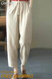 Gwmlk 2023 Spring Summer Cotton Linen Pants Women Solid Color Casual Ankle-length Pant Woman Lace-up Waist Loose Trousers
