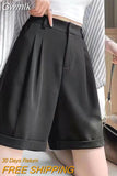 Gwmlk 2023 Summer Causal Shorts for Women Korean Khaki High Elastic Waist Suits Shorts with Pockets Zipper Short Pants Female