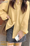 Gwmlk 2023 Sping Autumn Long Sleeve Women Shirt Top Korean Style Lapel Pink Yellow Blouse Woman Pocket Loose Casual Shirts