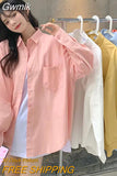 Gwmlk 2023 Sping Autumn Long Sleeve Women Shirt Top Korean Style Lapel Pink Yellow Blouse Woman Pocket Loose Casual Shirts