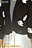 Gwmlk Gothic Halloween Ghost Embroidered Loose Sweater Women's Autumn Winter Warm Kawaii Long Sleeve Cardigan Sweater