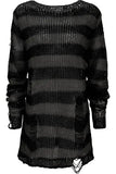 Gwmlk Gothic Striped Long Sweater Stretch Thin Pullover Broken Sweater Hollow Out Slit Spring Knit Top Jumpers Y2K Clothes for DP