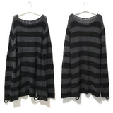 Gwmlk Punk Gothic Long Unisex Sweater Women 2023 Striped Hollow Out Hole Jumper Loose Black Streetwear Pullover Top Female