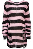 Gwmlk Gothic Striped Long Sweater Stretch Thin Pullover Broken Sweater Hollow Out Slit Spring Knit Top Jumpers Y2K Clothes for DP