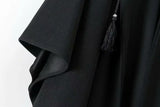 Gwmlk Gothic Black Hooded Cape Poncho Women Loose Cloak Ponchos Coat Cardigan Trench Open Fringe Hooded Wraps Capas Autumn