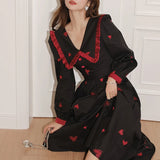 Gwmlk Black Heart Long Dress Elegant Puff Sleeve Christmas Party Dress Female Winter Korean One Piece Gothic Y2K Dress 2023
