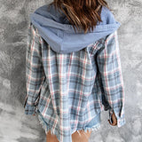 Gwmlk 2023 Autumn Winter Street New Design Hooded Loose Women's Plaid Coat Cottagecore Girl Cardigan Shirt Button Tops