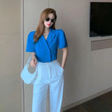 Gwmlk 2023 Spring Summer Cropped Jacket Women Korean Style Office Short Sleeve Blazer Woman All-Match Simple Button Outwear