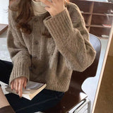 Gwmlk 2023 Autumn and Winter Knitted Cardigan Women Wild Single-Breasted Round Neck Sweater Woman Thickened Short Cardigans