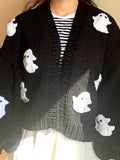 Gwmlk Gothic Halloween Ghost Embroidered Loose Sweater Women's Autumn Winter Warm Kawaii Long Sleeve Cardigan Sweater