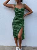 gwmlk 2023 Sundress Summer Women Causal Polka Dot Sleeveless High Pleated elastic waist V-Neck Beach Dress Vestidos De Verano