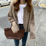 Gwmlk 2023 Autumn and Winter Knitted Cardigan Women Wild Single-Breasted Round Neck Sweater Woman Thickened Short Cardigans