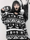 Gwmlk Halloween Dark Gothic Skull Punk Retro Bat Pattern Autumn Winter Soft Warm Knitted Sweater Women's Pullover