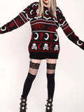 Gwmlk Gothic Moon Skull Pattern Sweater Women's Knit Top Loose Long Sleeves Warm Autumn Winter Street Fashion Girls Pullover