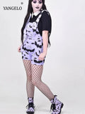 Gwmlk Bat Pattern Overalls Gothic Emo Printed Bodysuits Women Grunge Punk Bodycon Aesthetic Sexy Club Rompers with Pockets