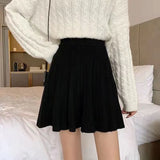 Gwmlk 2023 Spring Summer Women Pleated Skirt Solid Color High Waist Knitted Skirt Woman Korean Fashion A Line Short Skirts