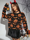 Gwmlk Halloween Gothic Pumpkin Bat Pattern Knitted Sweater Women's Winter Warm Retro Kawaii Party Sweater 2023
