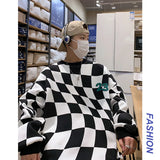 Gwmlk Plaid Hoodies Men O-neck Checkered Vintage Hoodie Preppy Stylish Women's sweatshirt Male All-match Streetwear Clothing