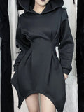 Gwmlk Black Dress With Hood Corset Irregular Hem Long Sleeve Street Y2K Woman Dress Halloween A Line Gothic Punk Party Dress