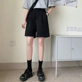 Gwmlk 2023 Summer Black Suit Shorts Woman Korean Style High Waist Wide Leg Shorts Women Casual Loose Knee Length Pants Female
