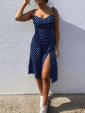 gwmlk 2023 Sundress Summer Women Causal Polka Dot Sleeveless High Pleated elastic waist V-Neck Beach Dress Vestidos De Verano