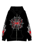 Gwmlk Women's Halloween Casual Hooded Coat Long Sleeve Spider Web Print Zip Up Hoodie with Pockets