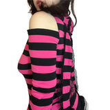 Gwmlk Punk y2k Hoodie Women Striped Zipper Long Sleeve Hooded Top Cyber Core Sweatshirt Harajuku Goth 2000s Streetwear