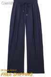 Gwmlk TRAF Women Chic Side Pockets Loose Wide Leg Pants Vintage High Elastic Waist Drawstring Female Trousers Mujer