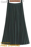 Gwmlk 2023 New High Waist Pleated Skirt Women Spring Summer All-Match Midi Skirts Korean Style Mid-Length A-Line Skirt Female