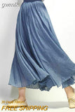 gwmlk 2023 Summer Women Skirt Linen Cotton Vintage Long Skirts Elastic Waist Boho Beige Pink Maxi Skirts Faldas Saia