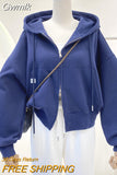 Gwmlk Women Hoodies Harajuku Korean Loose Oversized Sweatshirts Solid Color Long Sleeve Hooded Sweatshirt Zipper Coats Jacket