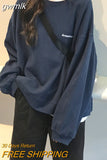 gwmlk New Kpop Letter Hoody Fashion Korean Thin Chic Women's Sweatshirts Cool Navy Blue Gray Hoodies for Women